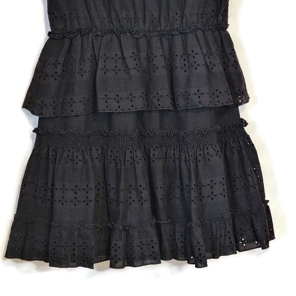 SHOL Los Angeles Eyelet Ruffle Dress Tiered Black Mini Dress Boho Party Size 14 - Picture 12 of 16